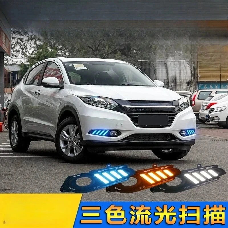 For Honda Vezel HRV 2015-2018 Car Led Daytime Running Light Dynamic Turn Signal Front Fog Lamp Modification 12V Daylights — view 3
