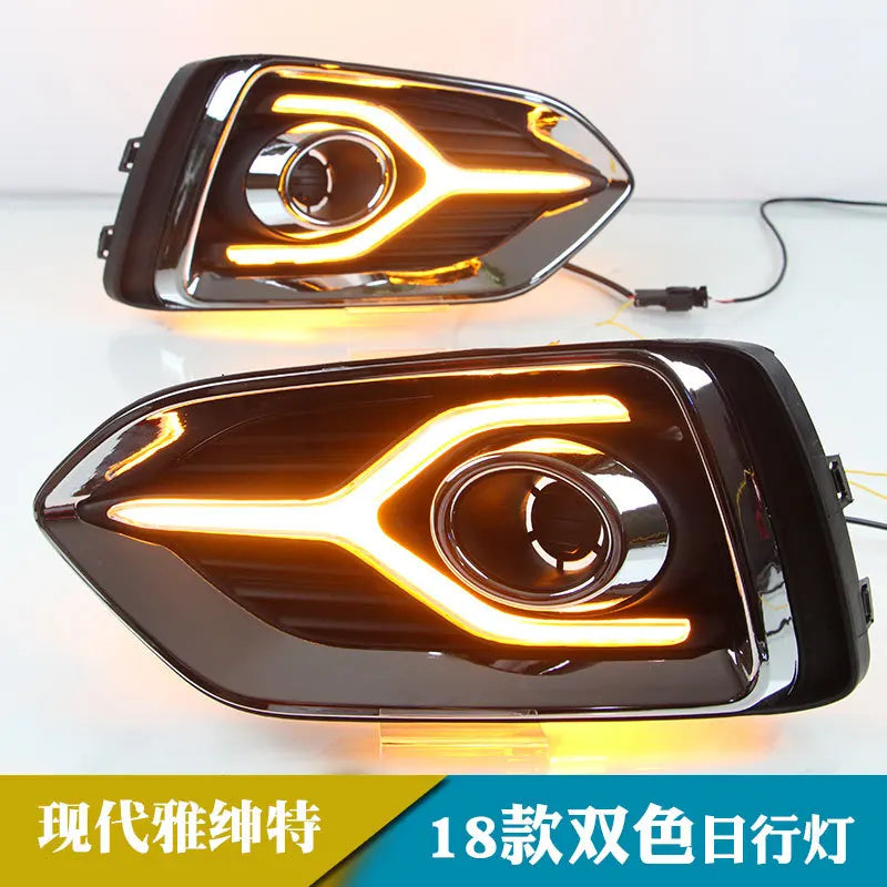 For Hyundai Accent Verna 2017 2018 2019 Car Daytime Running Lights Yellow Turn Signals Front Fog Lights Modified 12V Daylights — view 2
