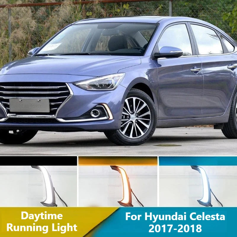 For Hyundai Celesta 2017-2018 Car Daytime Running Lights DRL Yellow Dynamic Turn Signal Front Fog Lights Modified 12V Daylights — view 1