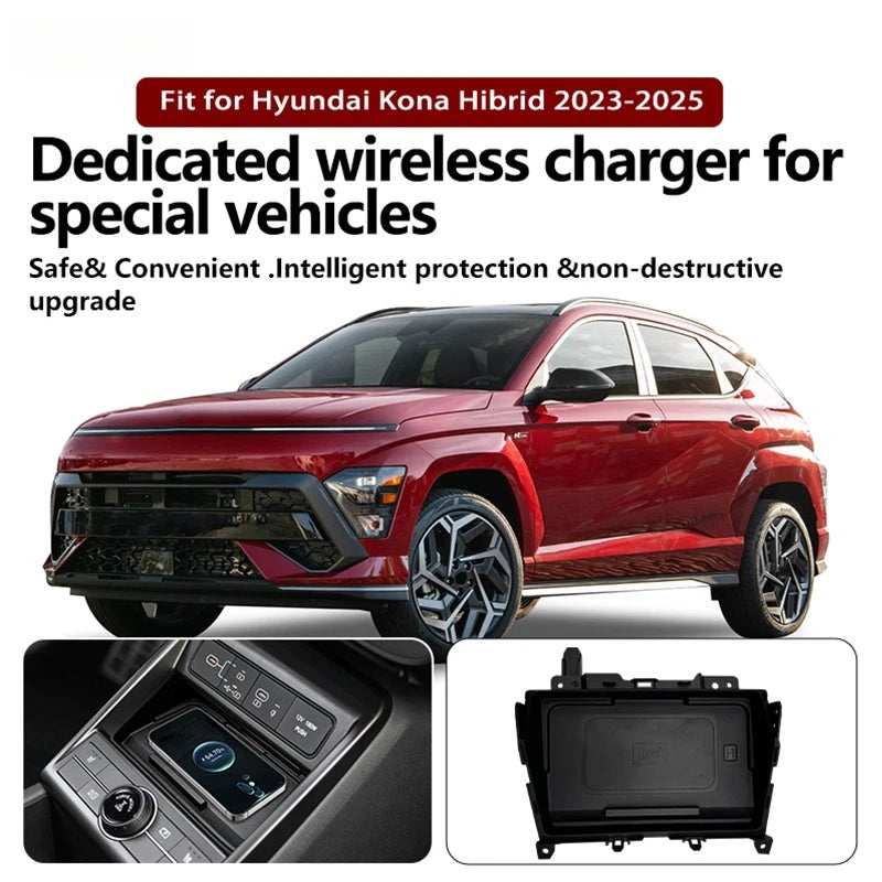 for Hyundai Kona Hibrid 2023-2025 RHD Fast Charging Pad Center Console Intelligent System Wireless Charger Mobile Phone Holder — view 1