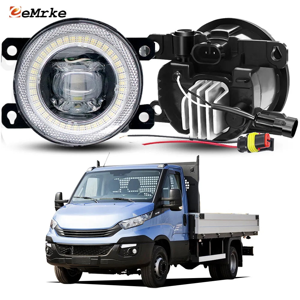 For Iveco Daily 2014 2015 2016 2017 2018 2019 LED Fog Lights Angel Eye DRL Ring Fog Driving Lamp Cover Frame Grille Bezel — view 1