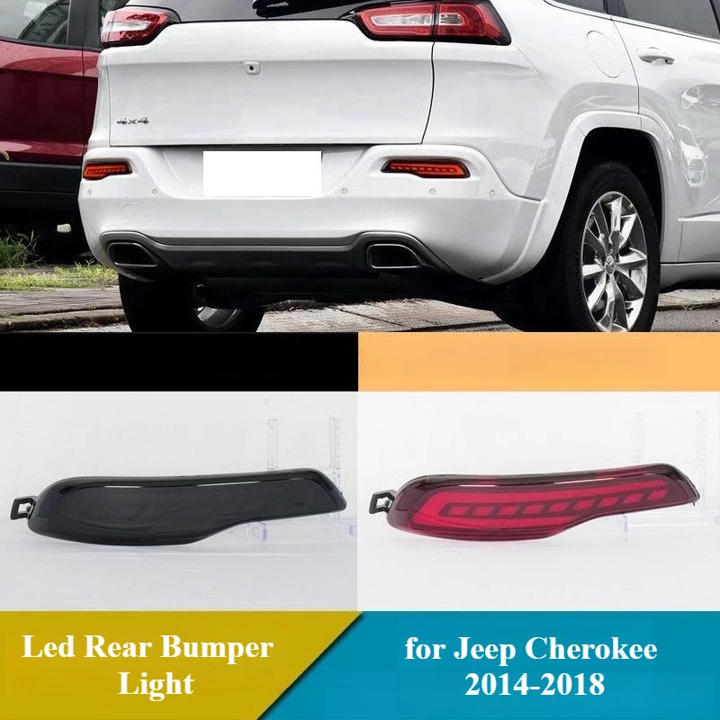 For Jeep Cherokee 2014 2015 2016 2017 2018 LED Rear Bumper Light Reflector DRL Dynamic Turn Signal Brake Light 12V Rear Fog Lamp — view 1