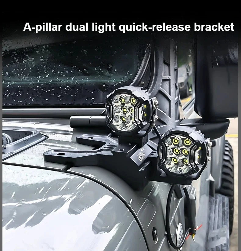 For Jeep Wrangler JL Car A Pillar Spotlight Bracket Front Engine Hood Quick Release Dual Guide Rail Expansion Stand Lamp Holder — view 2