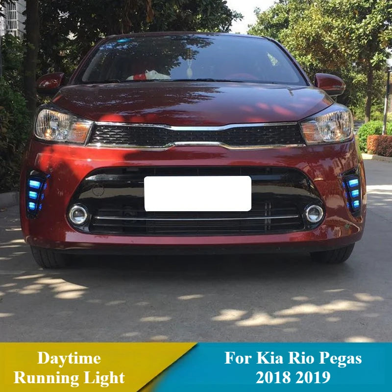 For Kia Rio Pegas 2018 2019 2Pcs Car Daytime Running Light Modified Dynamic Yellow Turn Signal DRL Front Fog Lamp Accessories — view 2