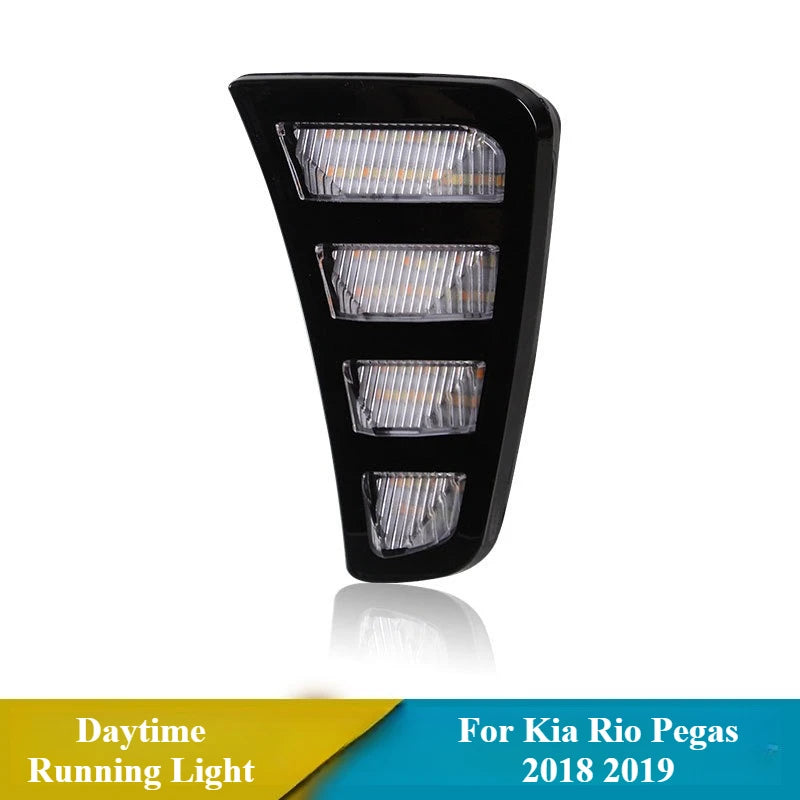 For Kia Rio Pegas 2018 2019 2Pcs Car Daytime Running Light Modified Dynamic Yellow Turn Signal DRL Front Fog Lamp Accessories — view 5