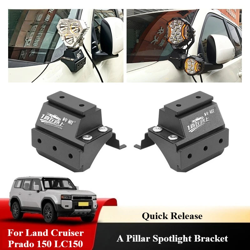 For Land Cruiser Prado 150 LC150 2010-2023 A Pillar Spotlight Bracket Engine Hood Quick Release Dual Guide Rail Expansion Stand — view 1