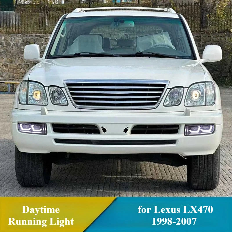 for Lexus LX470 1998-2007 Led Daytime Running Lights DRL Dynamic Turn Signals Front Bumper Fog Lamp 12V Daylight Accessories — view 2