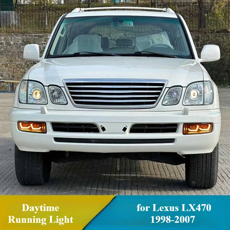 for Lexus LX470 1998-2007 Led Daytime Running Lights DRL Dynamic Turn Signals Front Bumper Fog Lamp 12V Daylight Accessories — view 3