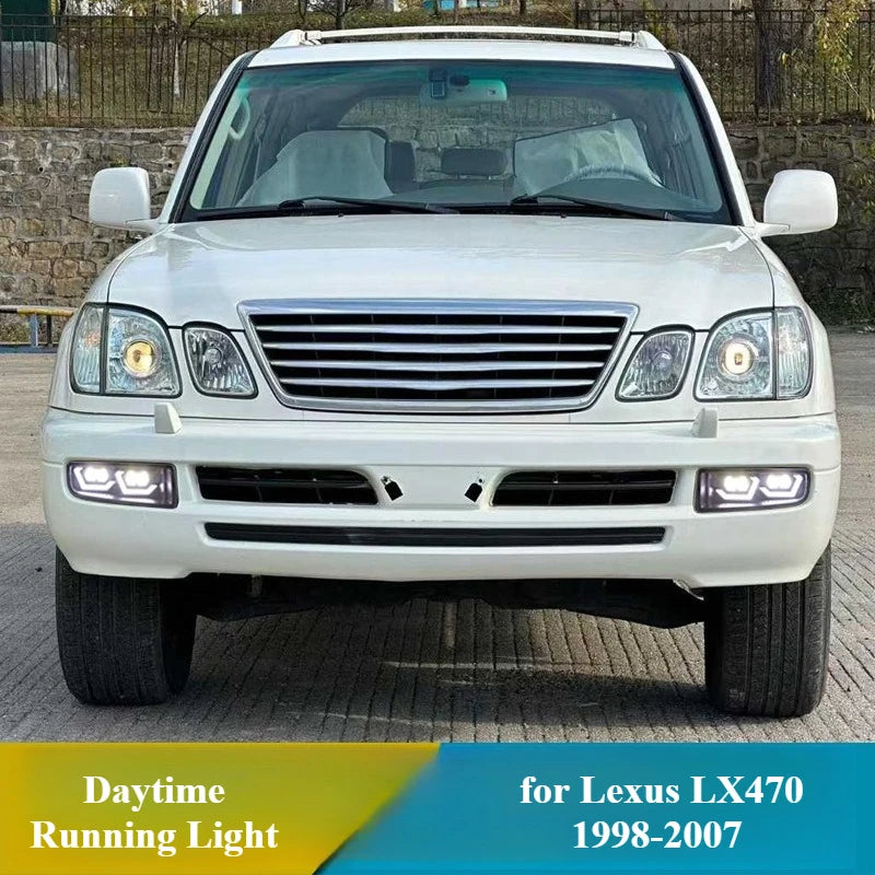 for Lexus LX470 1998-2007 Led Daytime Running Lights DRL Dynamic Turn Signals Front Bumper Fog Lamp 12V Daylight Accessories — view 4