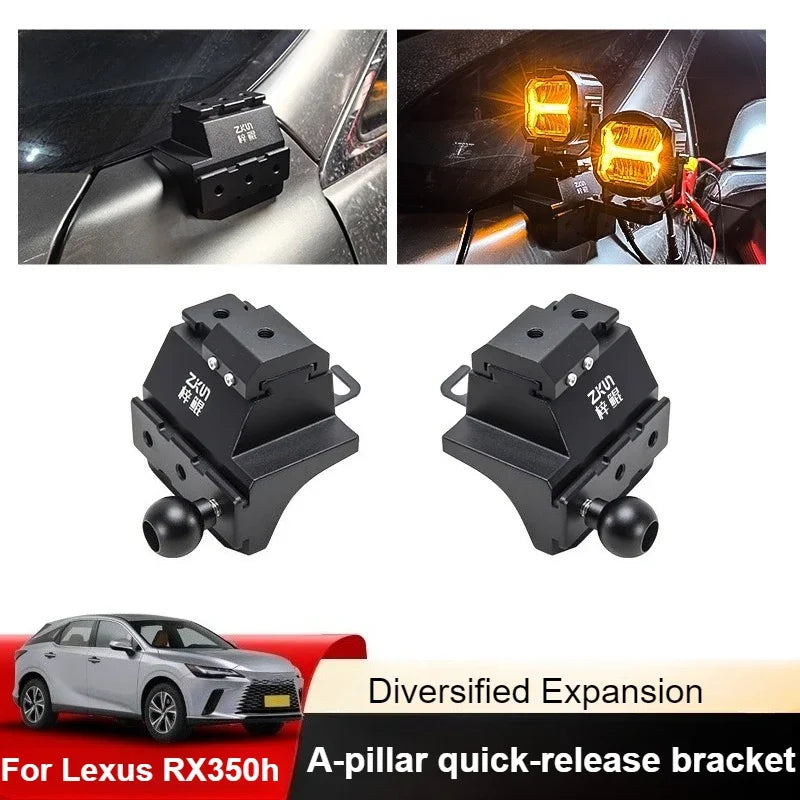 For Lexus RX350h Car A Pillar Led Spotlight Bracket Front Engine Hood Quick Release Dual Guide Rail Expansion Stand Lamp Holder — view 1