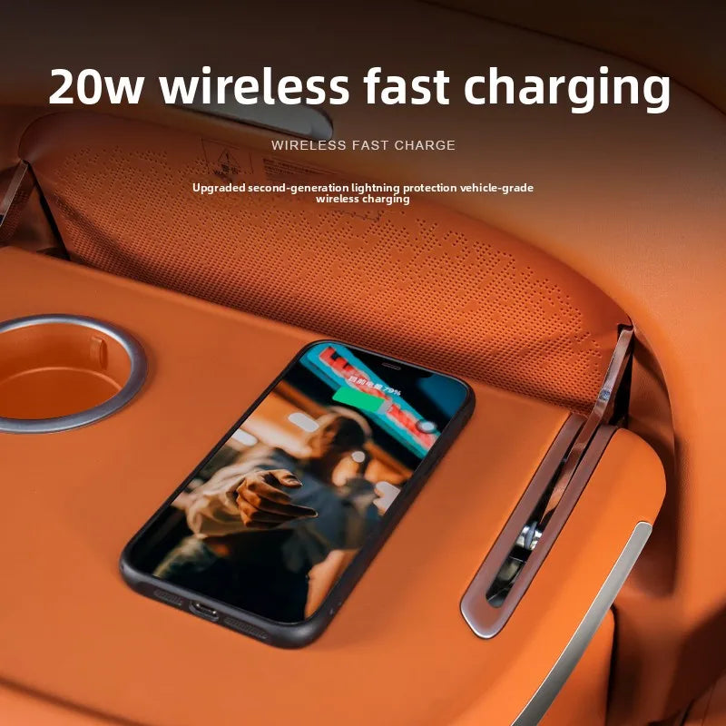 For Li Auto i6 Car Seat Back Folding Small Table Board w/ Ambient Light Wireless Charger Foldable Laptop Table Plate Accessories — view 5