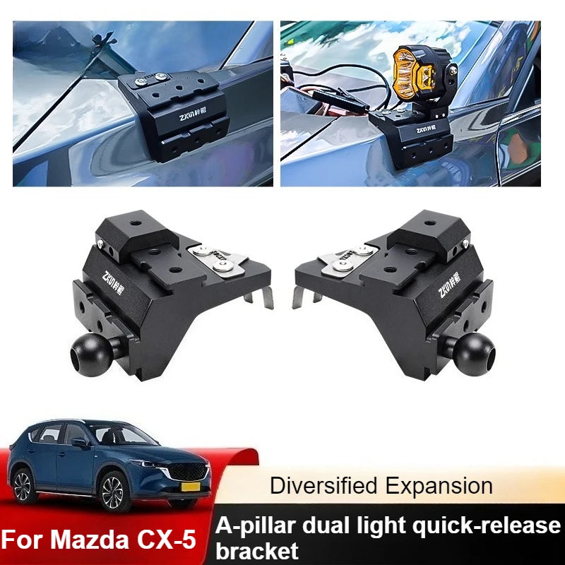 For Mazda CX-5 2017-2025 Car A-Pillar LED Spotlight Expansion Bracket Dual Light Quick-Release Stand Lamp Base Accessories — view 2