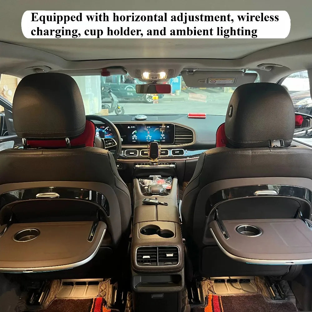For Mercedes‑Benz GLE GLS 2019-2025 Car Seat Back Small Table Board W/ Ambient Lamp Wireless Charger Foldable Laptop Table Plate — view 3