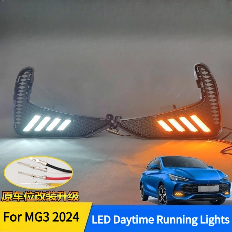 For MG MG3 2024 Car Led Daytime Running Lights Upgrade Front Fog Lights Modification Yellow Flowing Turn Signal Lamp Accessories — view 2