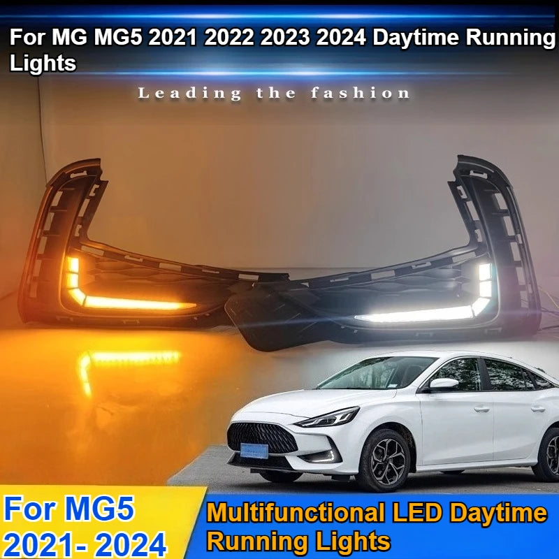 For MG MG5 2021 2022 2023 2024 Car Led Daytime Running Light Front Bumper Fog Lamp DRL Yellow Dynamic Turn Signal Night Blue — view 3