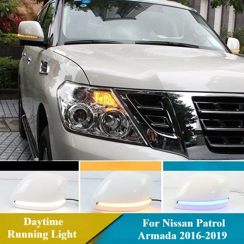 For Nissan Patrol‌ Armada 2016-2019 Car Led Daytime Running Light Yellow Streamer Steering Rear View Mirror Lights Side Blinker — view 1