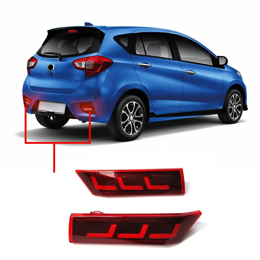 for PERODUA MYVI 2018 Malaysia 2Pcs Car Rear Bumper Light Reflector Driving Brake Light Dynamic Turn Signal Rear Fog Lamp — view 1
