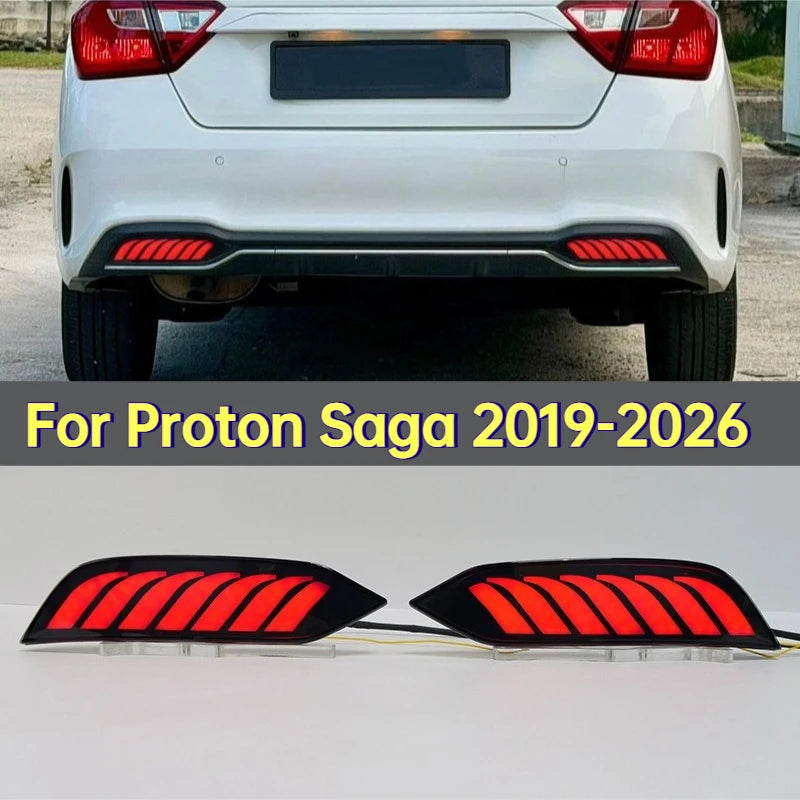 For Proton Saga 2019-2026 LED Rear Bumper Light Reflector Modified Driving Brake Dynamic Turn Signal Lamp Original Factory Style — view 1