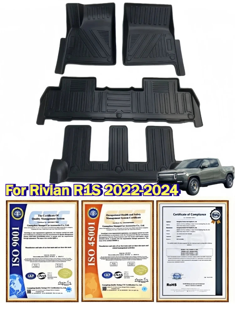 For Rivian R1S 2022-2024 LHD Seven Seats TPE Floor Mats Rear Trunk Mat Anti-Slip Dirt-Resistant Cargo Liner Set Accessories — view 1