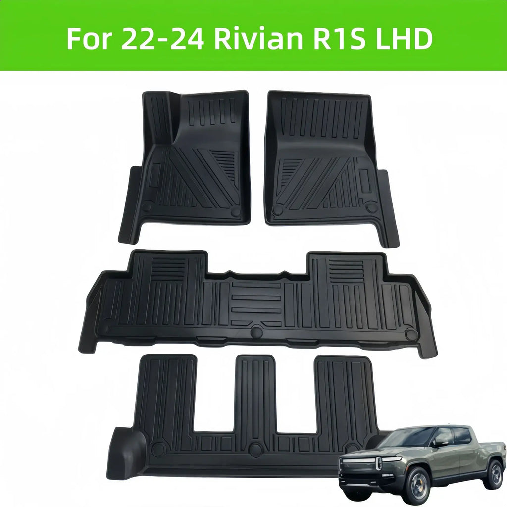 For Rivian R1S 2022-2024 LHD Seven Seats TPE Floor Mats Rear Trunk Mat Anti-Slip Dirt-Resistant Cargo Liner Set Accessories — view 2