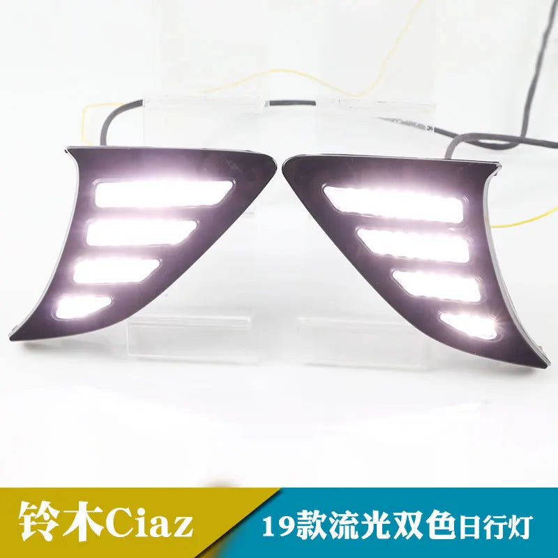 for Suzuki Ciaz 2019 Car Led Daytime Running Light DRL Yellow Streamer Turn Signal Front Fog Light Modified 12V White Daylights — view 3