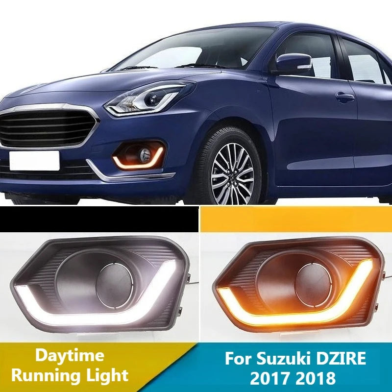 For Suzuki DZIRE 2017 2018 Car Led Daytime Running Light DRL Yellow Turn Signal Front Fog Light Modification 12V Daylights — view 1