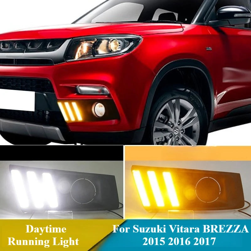 For Suzuki Vitara BREZZA 2015 2016 2017 Car Led Daytime Running Light Yellow Steering Modified Front Fog Lamp DRL 12V Daylights — view 1