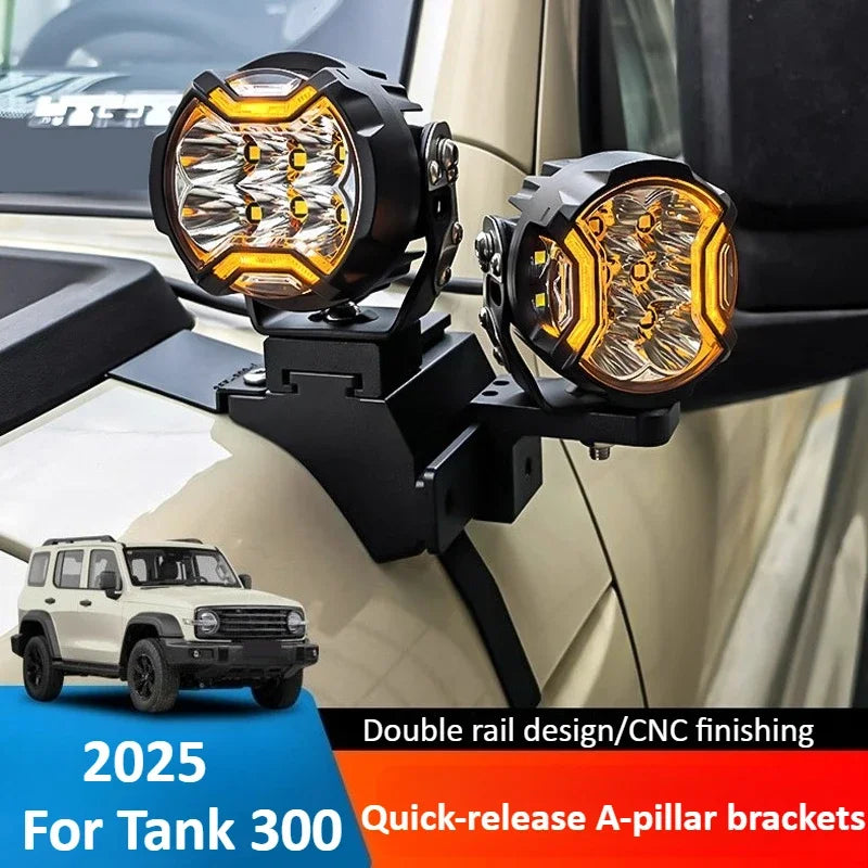 For Tank 300 2020-2026 Car A-Pillar Quick-Release Bracket Front Engine Hood Punch-Free Aluminum Alloy Dual Light Spotlight Stand — view 1