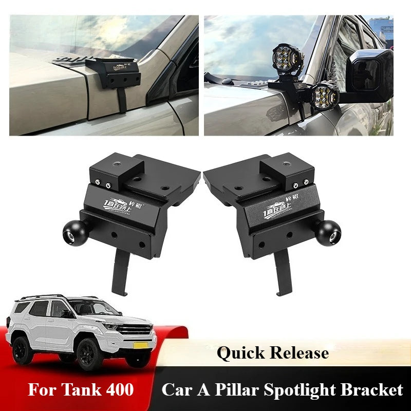 For Tank 400 Car A Pillar Spotlight Bracket Front Engine Hood Quick Release Dual Guide Rail Expansion Stand Lamp Holder Base — view 1