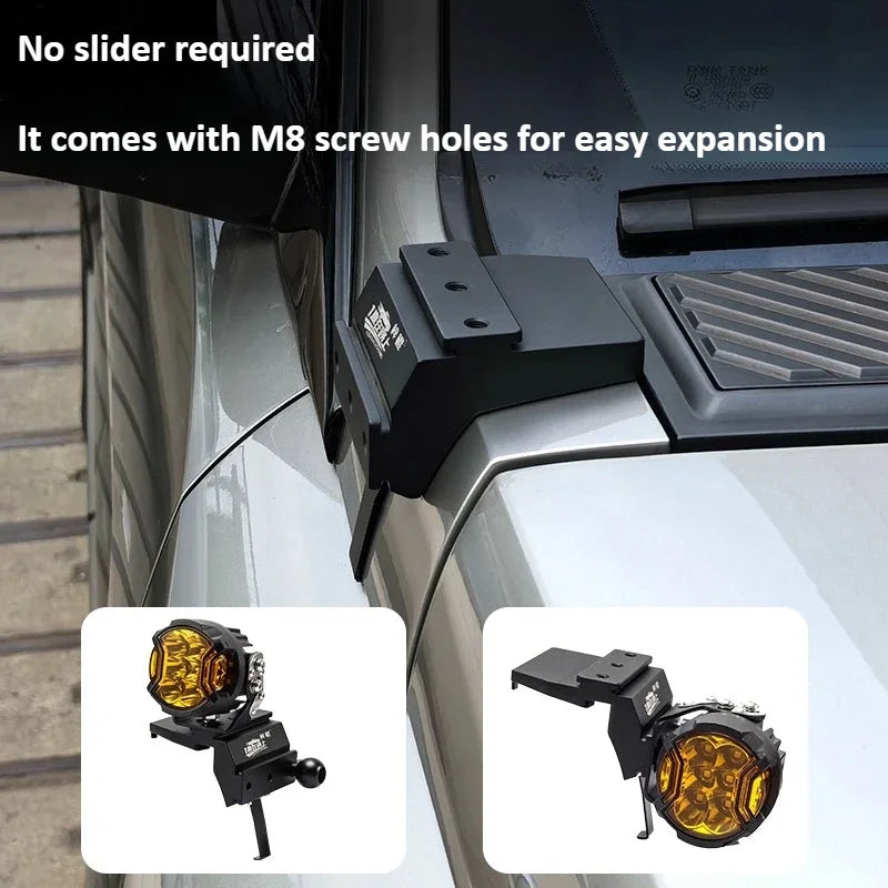 For Tank 400 Car A Pillar Spotlight Bracket Front Engine Hood Quick Release Dual Guide Rail Expansion Stand Lamp Holder Base — view 4