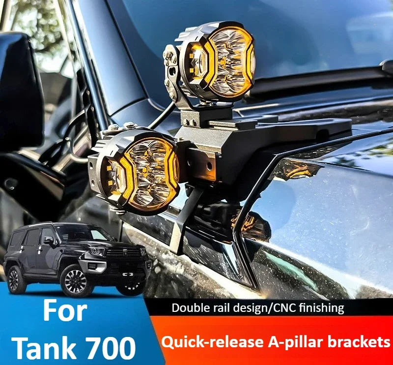 For Tank 700 Car A Pillar Led Spotlight Bracket Front Engine Hood Quick Release Dual Guide Rail Expansion Stand Lamp Holder Base — view 2