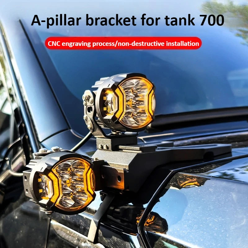 For Tank 700 Car A Pillar Led Spotlight Bracket Front Engine Hood Quick Release Dual Guide Rail Expansion Stand Lamp Holder Base — view 3