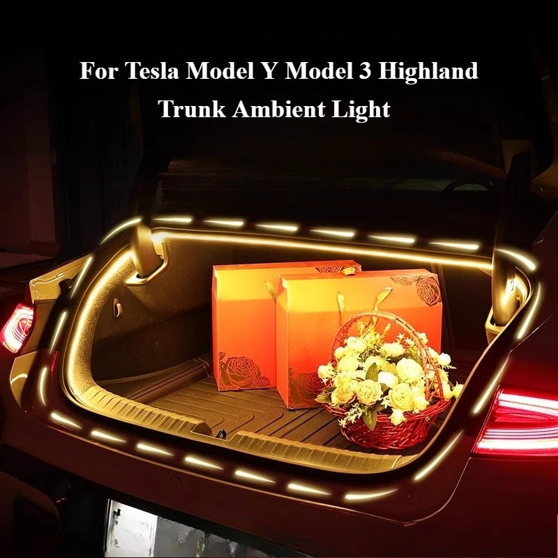 For Tesla Model Y Model 3 Refreshed Version 12V Car Trunk Ambient Light Strip Waterproof Flexible DIY Rear Trunk Silicone Light — view 1