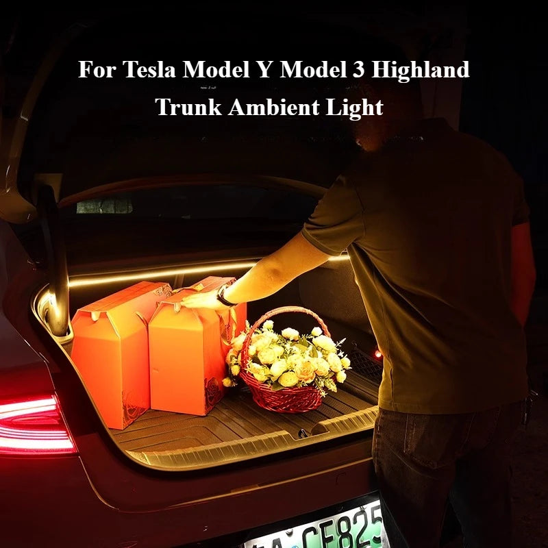 For Tesla Model Y Model 3 Refreshed Version 12V Car Trunk Ambient Light Strip Waterproof Flexible DIY Rear Trunk Silicone Light — view 3