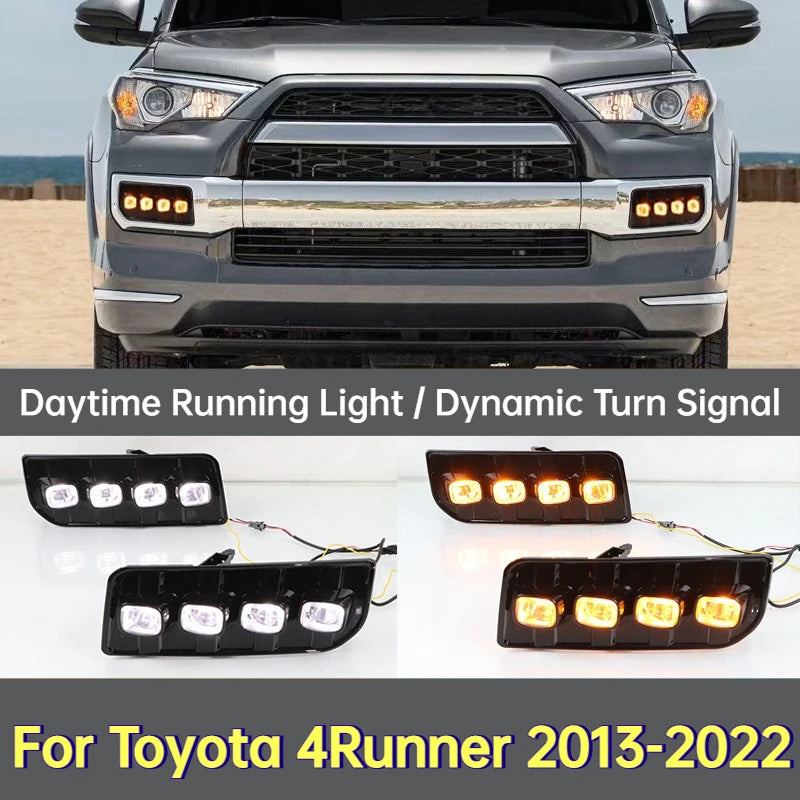For Toyota 4Runner 2013-2022 LTD Version Car Daytime Running Light Modified Yellow Dynamic Turn Signal Four Eyes Front Fog Light — view 1