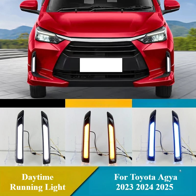 For Toyota Agya 2023 2024 2025 LED Daytime Running Light Driving Front Fog Lamp DRL Dynamic Turn Signal Night Blue 12V Daylight — view 1