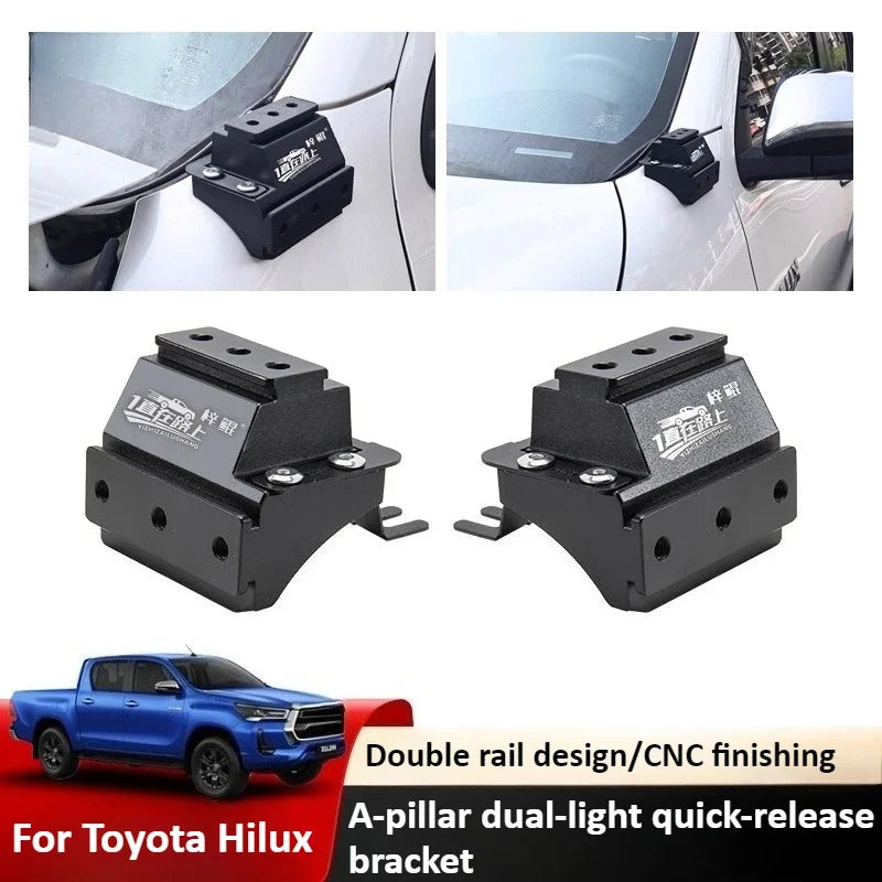 For Toyota Hilux Car A Pillar Led Spotlight Bracket Front Engine Hood Quick Release Dual Guide Rail Expansion Stand Lamp Holder — view 1