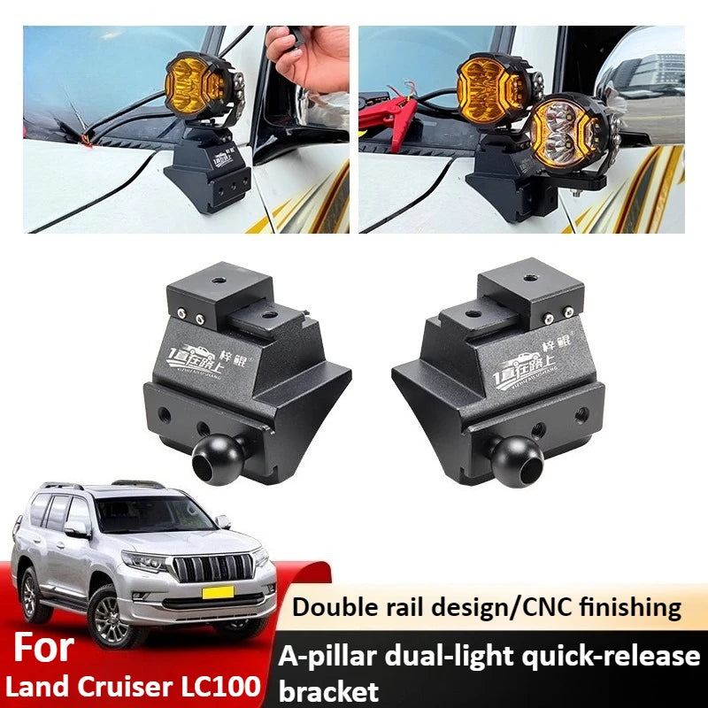 For Toyota Land Cruiser LC100 Car A Pillar Led Spotlight Bracket Front Engine Hood Quick Release Dual Guide Rail Expansion Stand — view 1