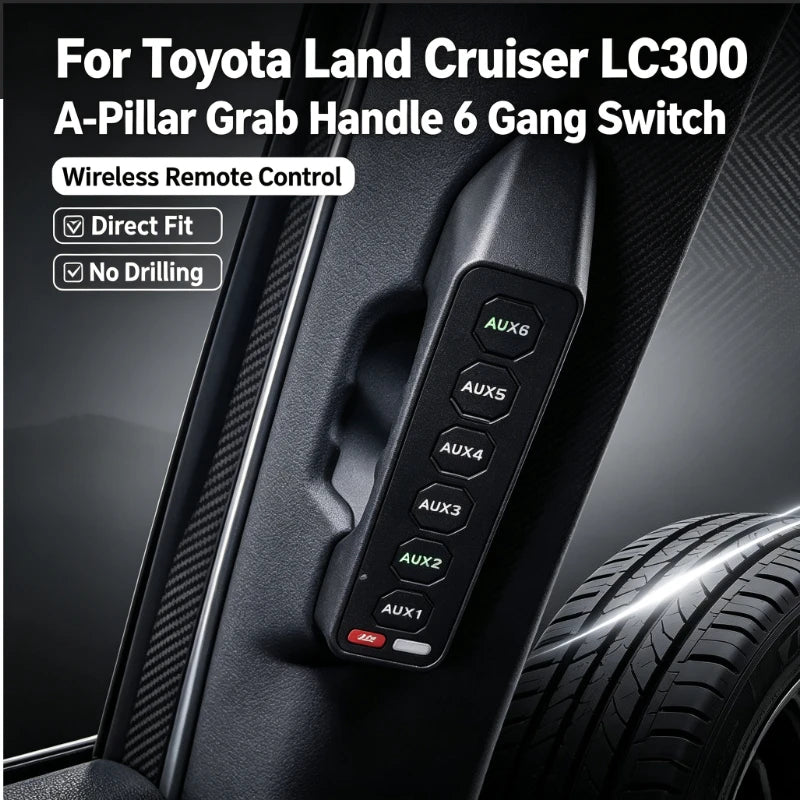 for Toyota Land Cruiser LC300 2022-2026 Car A-pillar 6 Gang Handle Switch LED Spotlight Integrated Remote Control Switch Handle — view 1