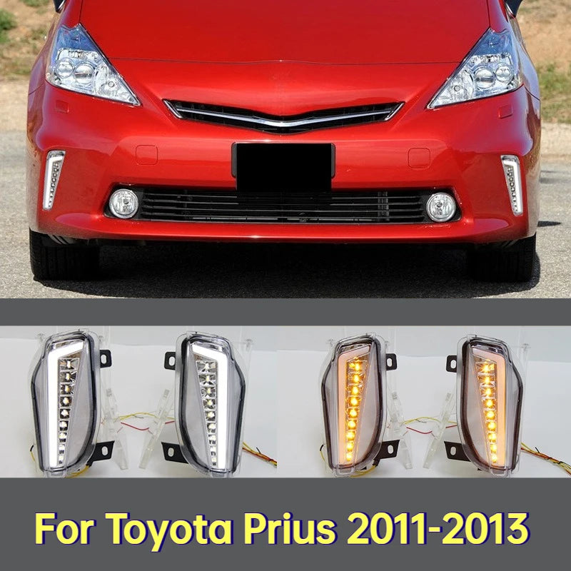 For Toyota Prius 2011-2013 Car LED Daytime Running Light Yellow Dynamic Turn Signal White Fog Lamp Model DRL Daylights Accessory — view 1