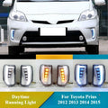 For Toyota Prius 2012 2013 2014 2015 LED Daytime Running Light Front Fog Light Driving Yellow Dynamic Turn Signal 12V Daylights — view 1