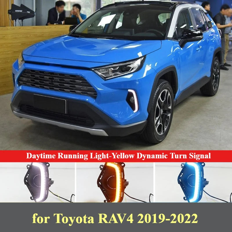 for Toyota RAV4 2019-2022 Car Daytime Running Light Yellow Dynamic Turn Signal Indicator Front Fog Light Modified 12V Daylights — view 1