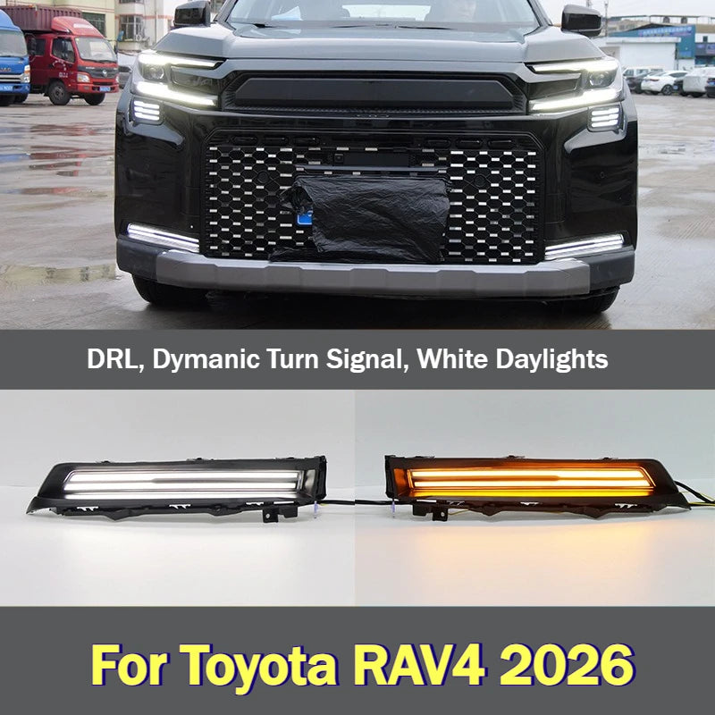 For Toyota RAV4 2026 Car Led Daytime Running Light Front Fog Lamp Position Modified DRL Dynamic Turn Signal White Daylights — view 1