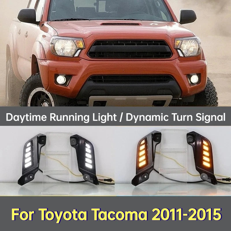 For Toyota Tacoma 2011-2015 Car LED Daytime Running Light White Daylights with Dynamic Turn Signal DRL Fog Light Assembly — view 1