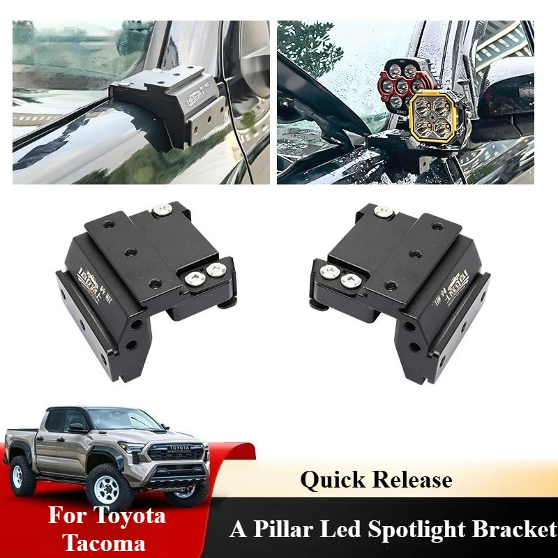 For Toyota Tacoma 2016-2024 2025 A Pillar Led Spotlight Bracket Front Hood Quick Release Off-road Dual Light Expansion Stand — view 1