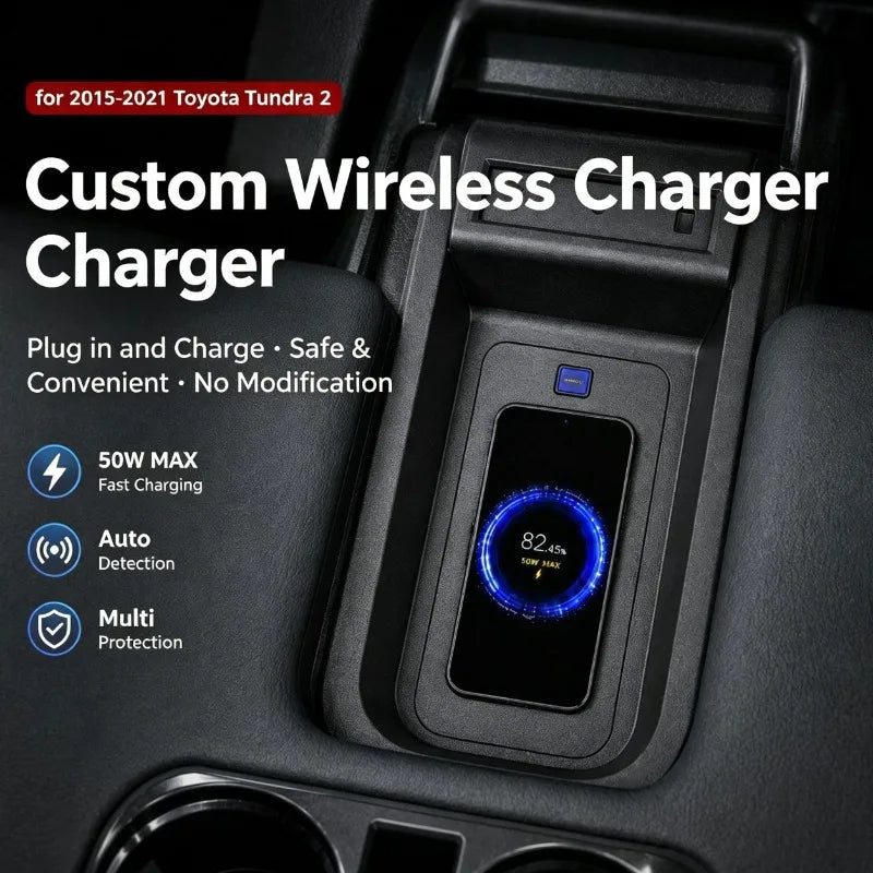 For Toyota Tundra 2014-2021 2nd Generation Car Center Console Fast Charger Modified Wireless Onboard Car Charging Pad Accessory — view 2