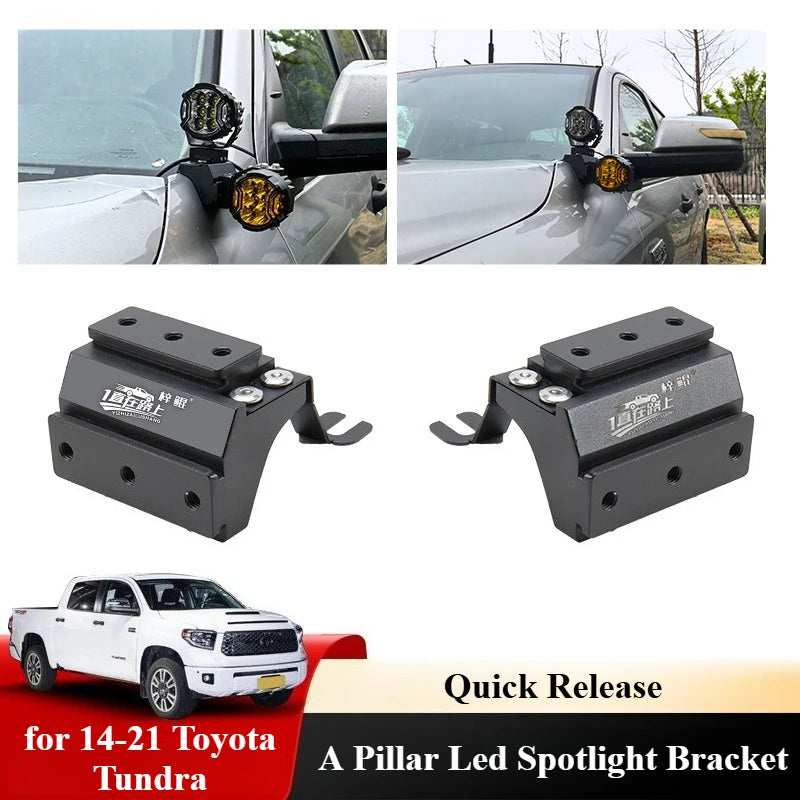 For Toyota Tundra 2014-2021 Car A Pillar Led Spotlight Bracket Front Engine Hood Quick Release Dual Guide Rail Expansion Stand — view 1