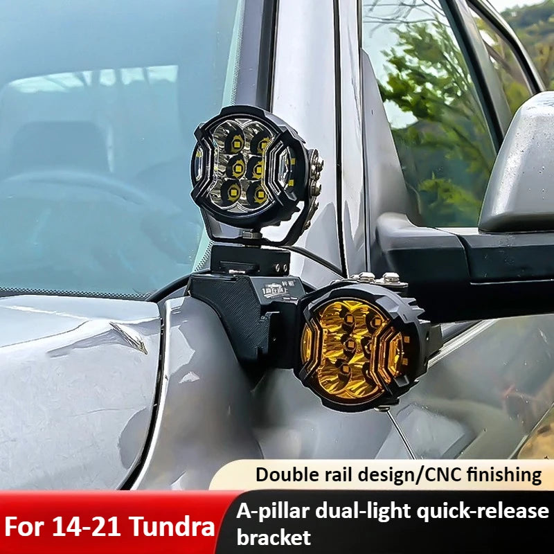 For Toyota Tundra 2014-2021 Car A Pillar Led Spotlight Bracket Front Engine Hood Quick Release Dual Guide Rail Expansion Stand — view 2