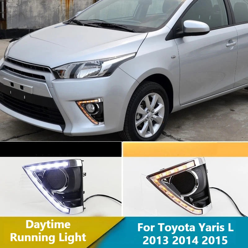 For Toyota Yaris L 2013 2014 2015 Car Led Daytime Running Lights Front Fog Lights Modified DRL Yellow Turn Signal 12V Daylights — view 1