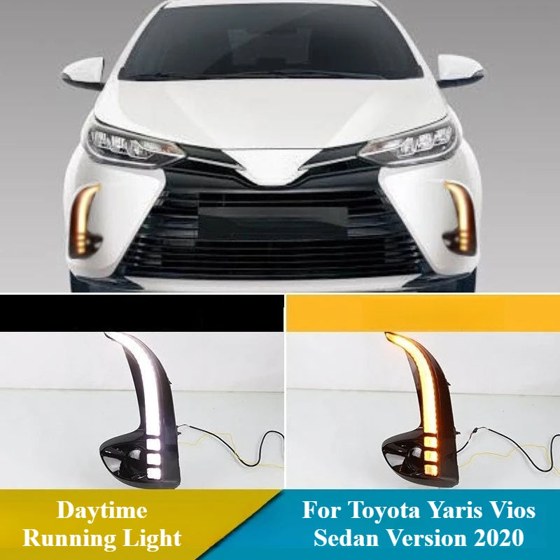 For Toyota Yaris Vios Sedan Version 2020 2021 2022 2Pcs LED Daytime Running Light DRL Turn Signal Front Fog Lamp 12V Daylights — view 1